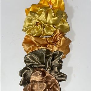 5 Golden silk scrunchies